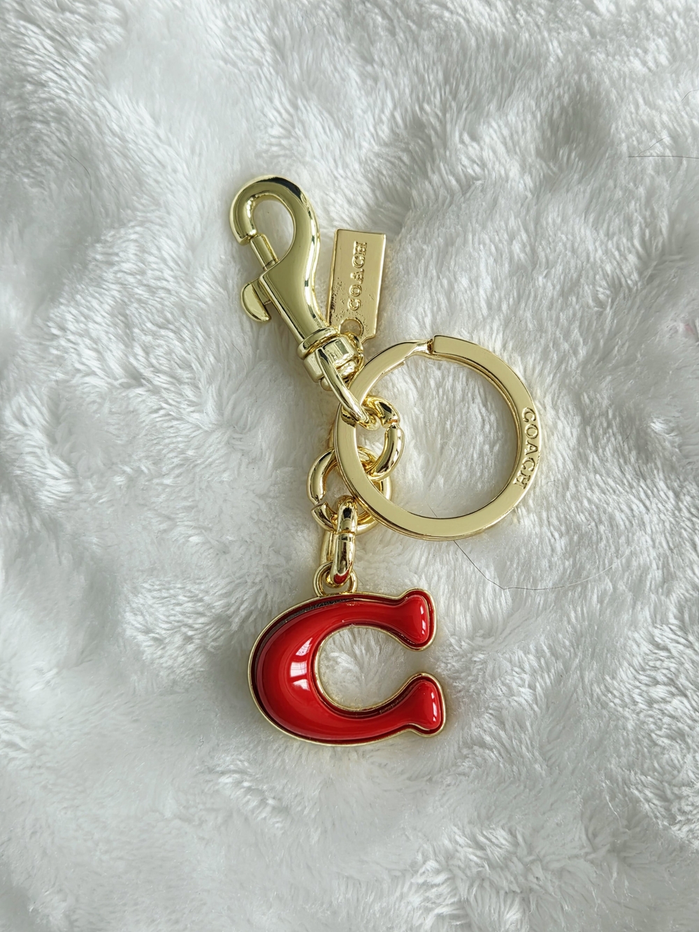 C Logo Gold Key Ring with Red 'C' Charm Bag Charm